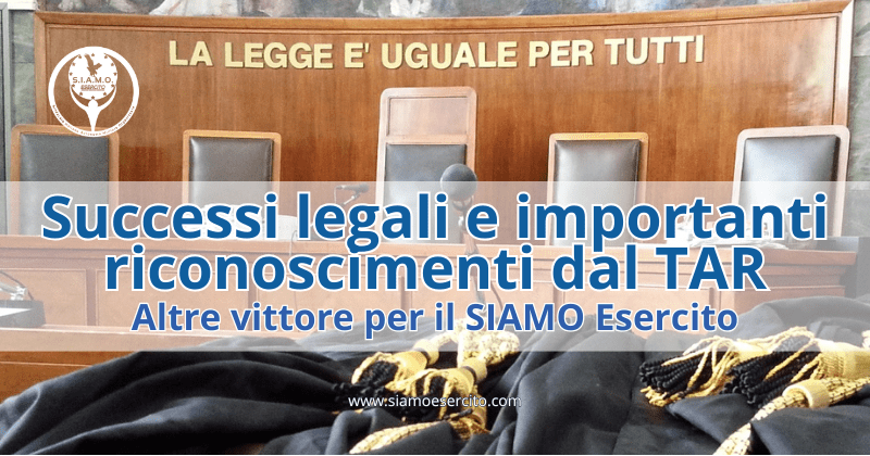 SUCCESSI LEGALI E IMPORTANTI RICONOSCIMENTI DAL TAR